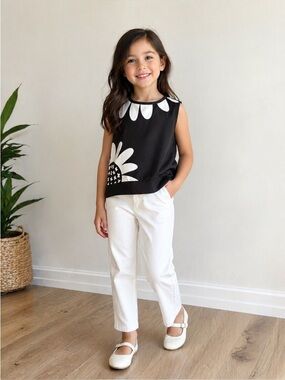 Victoria Beckham Black and White Daisy-Print Sleeveless Top